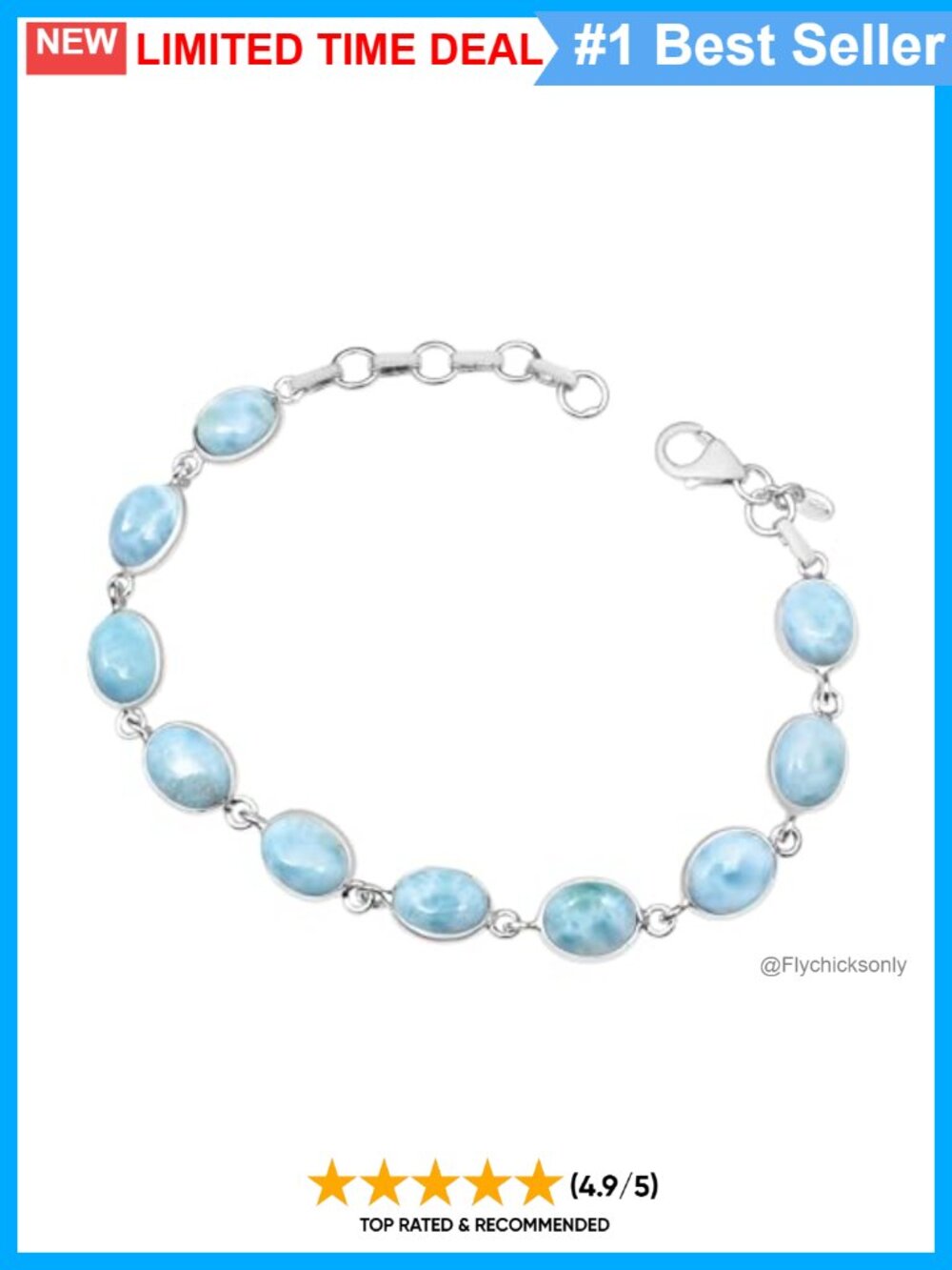 925 Sterling Silver Natural Larimar Gemstone Link Tennis Bracelet